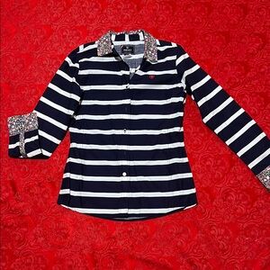 Ariat Blue and White Button Down Shirt Classic Striped Design M